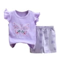thumbnail image 3 of Hudaneo 4Pcs Toddler Girl Clothes Cotton Flutter Sleeveless Top and Shorts Set Cute Summer Girl Clothes Set 3M-6Y, 3 of 8