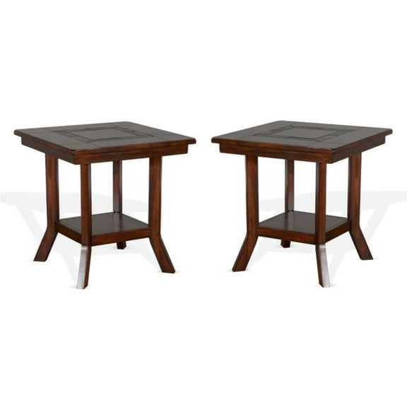 Home Square Santa Fe 25" Mahogany Wood End Table in Dark Chocolate - Set of 2