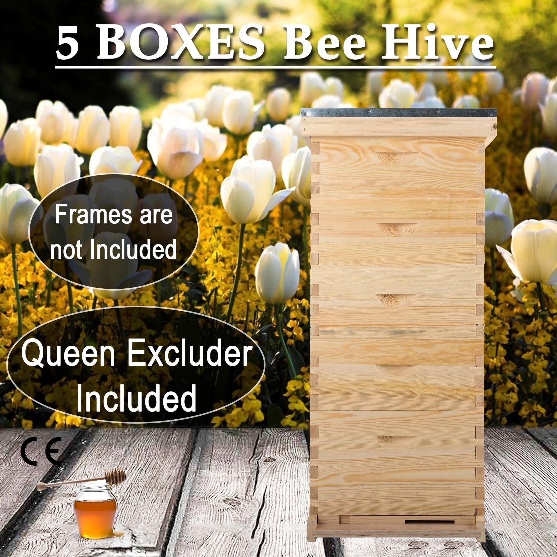 30-Frame Langstroth Beehive Frames Bee Hive Frame for Beekeeping w/ Metal Roof 