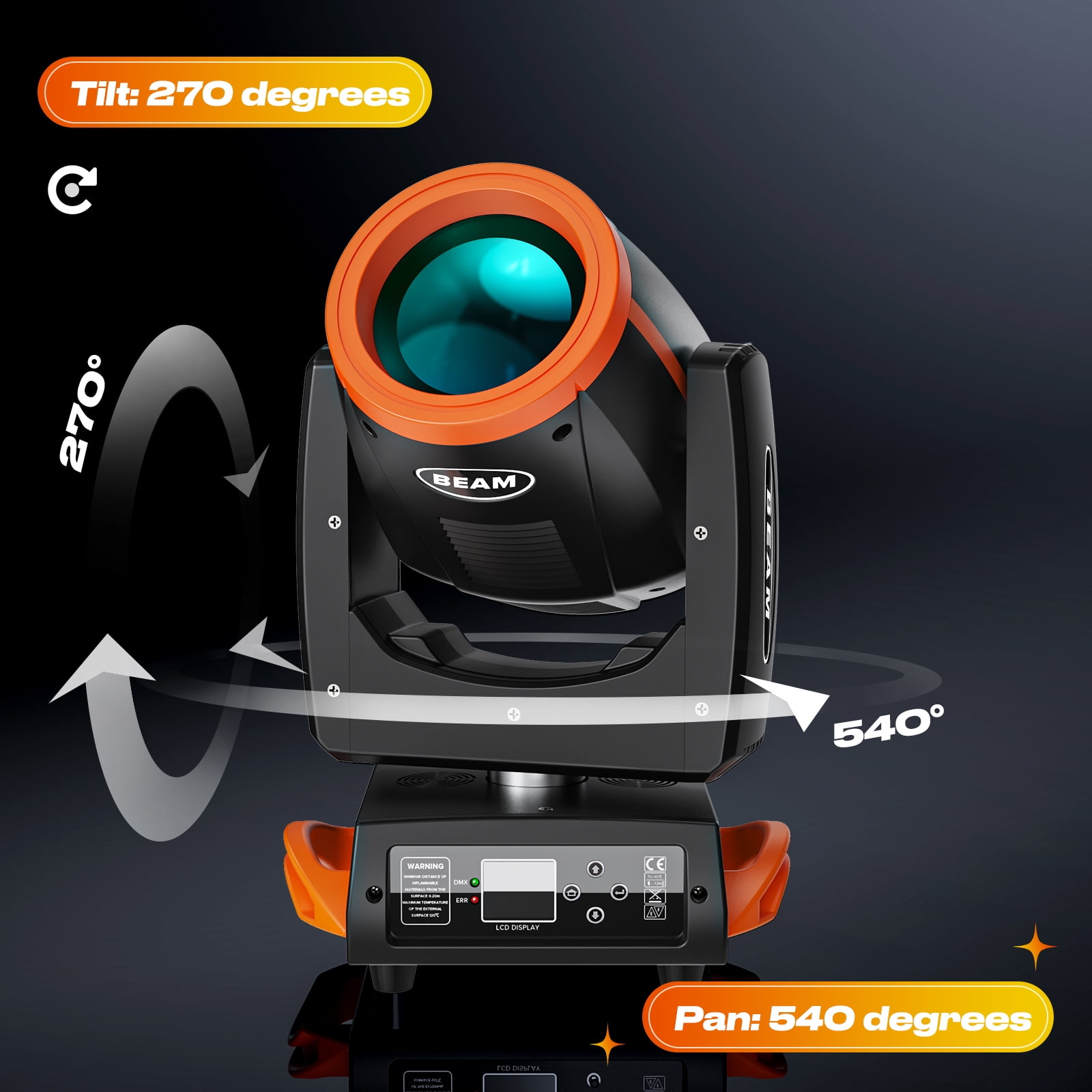 7R 230W Beam Sharpy Moving Head DJ Lights,2pack LED Stage Light 17 Gobos and 14 Colors DMX512 Control for Wedding Disco Club Lighting Party Christmas,Orange