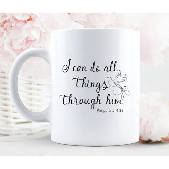 Christian Coffee Cup, I Can Do All Things Scripture Mug, Bible Verse Mug, Religious Mug, Inspirational Mug, Christian Mugs, Motivational Mug, Funny Birthday Christmas Gifts for Christian Women