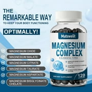 Magnesium Complex 500mg - 120 Veggie Capsules - Magnesium Supplement for Sleep, Muscle - Max Absorption, Gluten-Free, Non-GMO