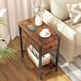thumbnail image 4 of Nightstand, 2-Tier Narrow End Table with Drawer, Industrial Side Table for Small Space, Living Room, Bedroom, Office, Wood Look Accent Table, Rustic Brown and Black, 4 of 9