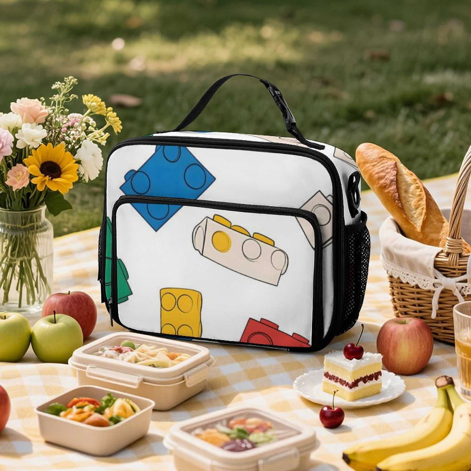 11.8×9.6in Large Capacity Rectangular Lunch Bag Durable Storage Convenient Thermal Insulation And Cold Pocket Design Multicolored Building Block (15)