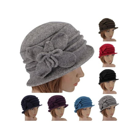 - Meigar Women Butterfly Bowknot Wool Felt Bucket Hat Foldable Cloche Cap