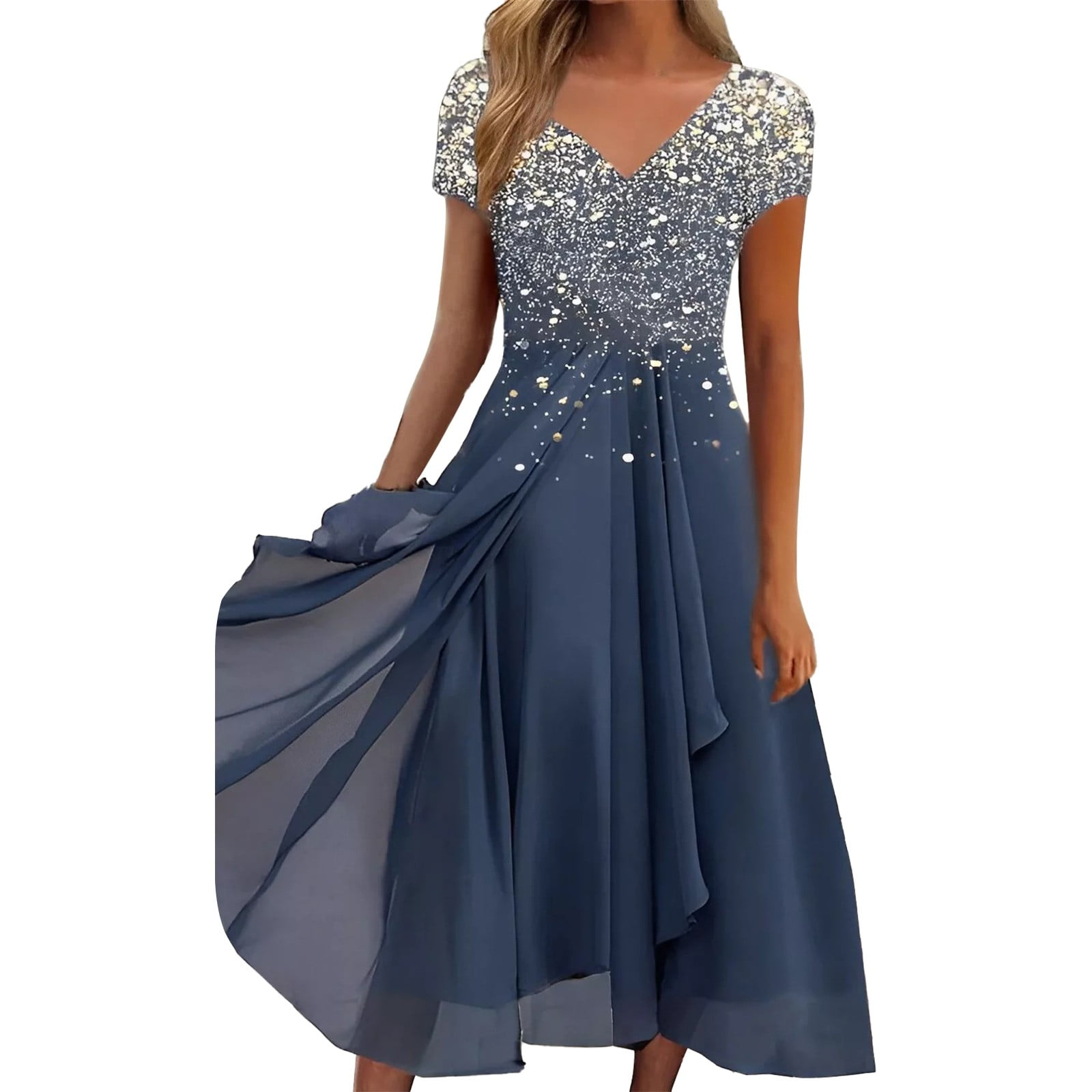 Soighxzc Dresses For Women 2023 V Neck Short Sleeve Gradient Elegant ...