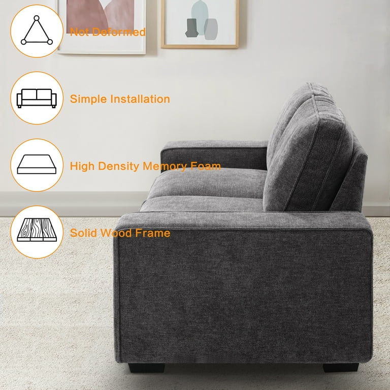 71.25 Modern Loveseat Sofa with Solid Wood Frame, Living Room Chair,  Chenille Couches for Small Spaces, Removable Back Cushion and Easy,  Tool-Free Assembly (Light Grey) 