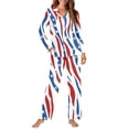 thumbnail image 4 of DISNIMO Stripe Star Print Pajama for Women Set Long Sleeve Sleepwear 2 Piece Pjs Set with Long Pants Comfy Button Down Lounge Wear Sets Loose Fit Nightwear with Pocket, XS, 4 of 7