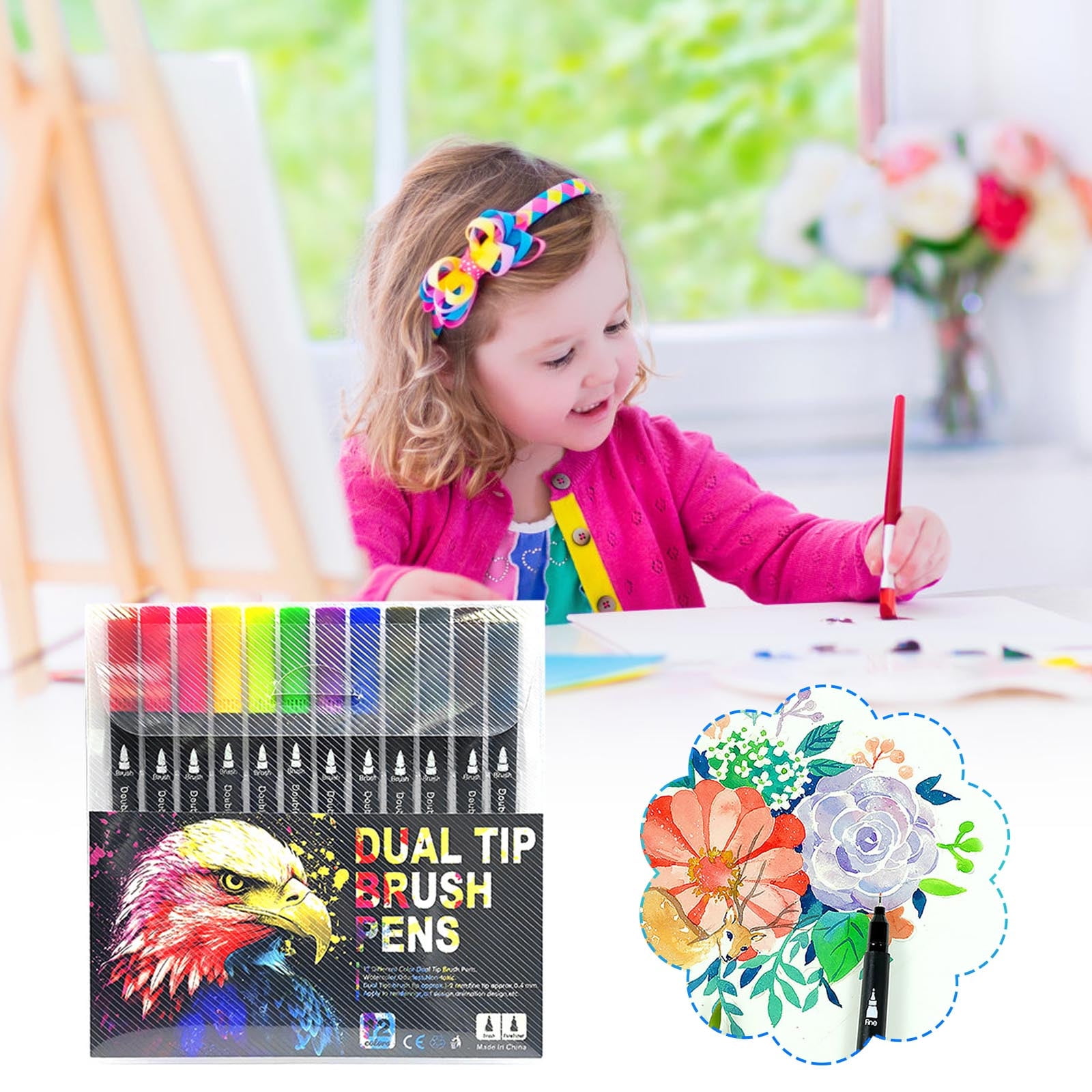 Pen Set, Double Line Pen Color Hand Account Pen Dream Metal Pen Hand-painted 24 Color Highlighter Marker Pen 3ml