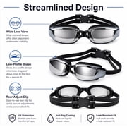 Adult Swim Goggles with Mirror Coated Lenses and Adjustable Strap for Pool and Training, TIKA