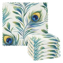 Yayeee 6 Pack Kitchen Dish Cloths for Washing Dishes Soft Absorbent Microfiber Towels, Peacock Feather