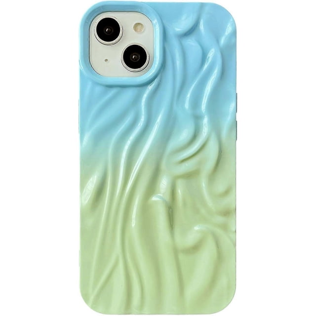 Pleated Water Ripple Chrome Wave Pattern Soft Compatible with iPhone Case (Blue Green,iPhone 13 Pro Max)