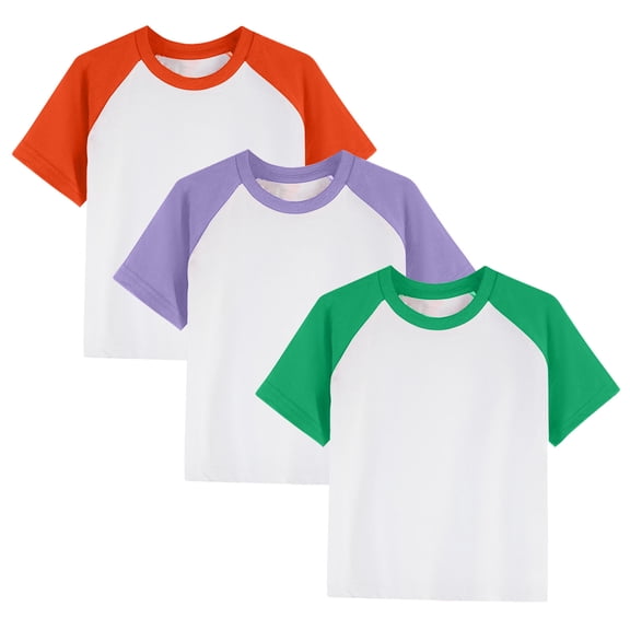 Gfyviroh 3 Pack Girls Basic T-Shirts Color Block Cotton Short Sleeve Tee Shirt Soft Summer Versatile Casual Tops