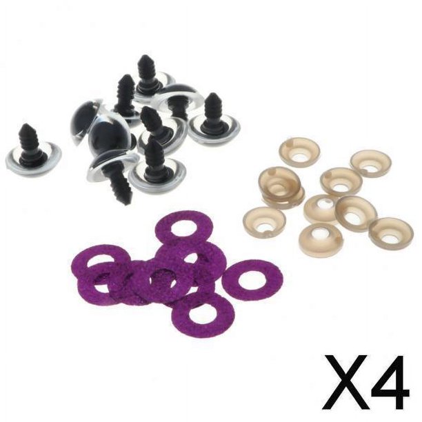 Paquete de 3-4, 10 piezas de ojos de juguete de seguridad de plástico + telas no tejidas con purpurina + arandela de 16 mm, color morado 4 piezas