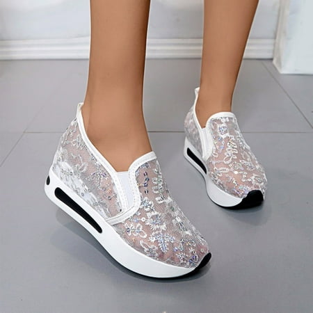 

Aoujea Summer Sandals Women Fashion Mesh Cloth Low-tops Casual Shoes Thick Heel Lightweight And Comfortable Shoes