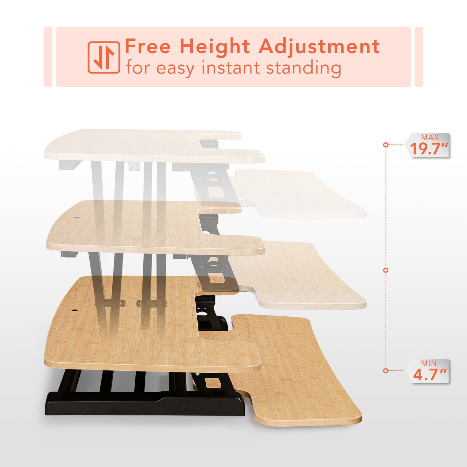 MarketLane  35" Large Height Adjustable Standing Desk Converter - Quick Sit Stand Up Triple Monitor Riser - Gas Spring Computer Workstation - Retractable Keyboard Tray - Teak Wood Grain,Bamboo