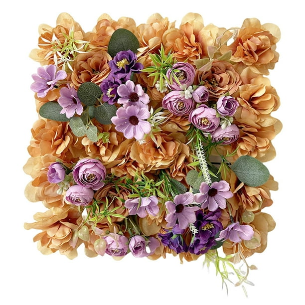 Panel de pared de flores artificiales, panel floral 3D, fondo decorativo de flores para pared. Naranja