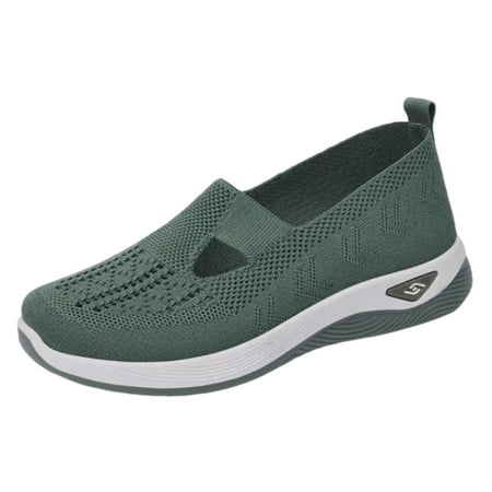 hopeusnice Clearance Women s Breathable Mesh Slip On Sneakers Walking Shoes Comfortable Lightweight Breathable Flat Loafers Casual Shoes Green 37