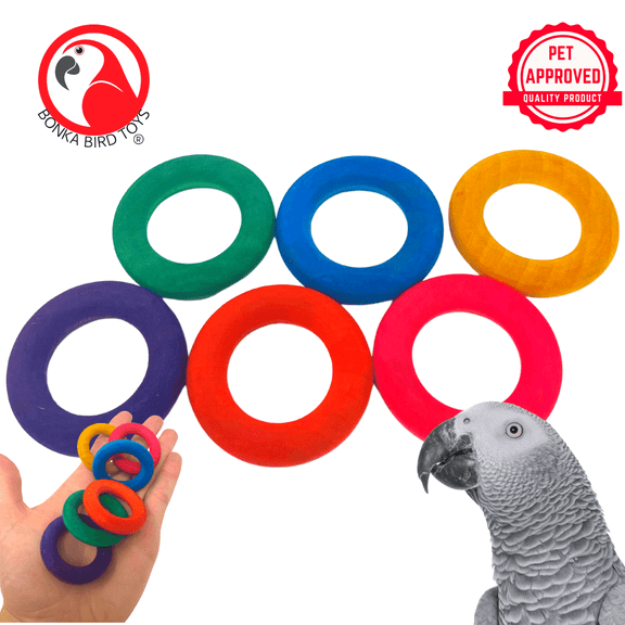 Bonka Bird Toys 2934 PK6 1-3/4" Wood Ring Toss Foot Talon Craft Part Bird Toys