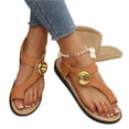 thumbnail image 5 of LTTVQM Women's Sandals Metal Accent Toe Loop Elastic Ankle Strap Low Wedge Casual 2026 Summer Shoes Light Brown 36(US-5.5), 5 of 5