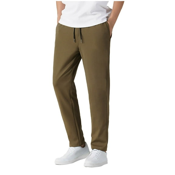 HOOMEUMY Men's Pants Straight Leg Drawstring Elastic Waist Trousers Comfy Sport Pants Loose Fit Jogging Bottoms Army Green XXXXL