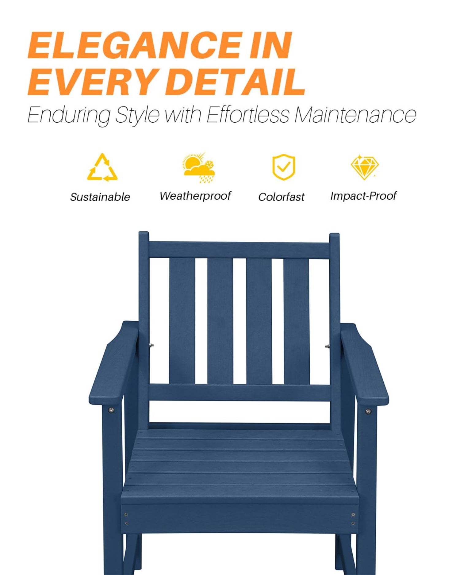 HDPE Outdoor Dining Chair with Armrests, All-Weather Patio Dining Chair, Heavy Duty HDPE Outdoor Armchair for Deck, Porch, Garden, Poolside, Backyard, Navy