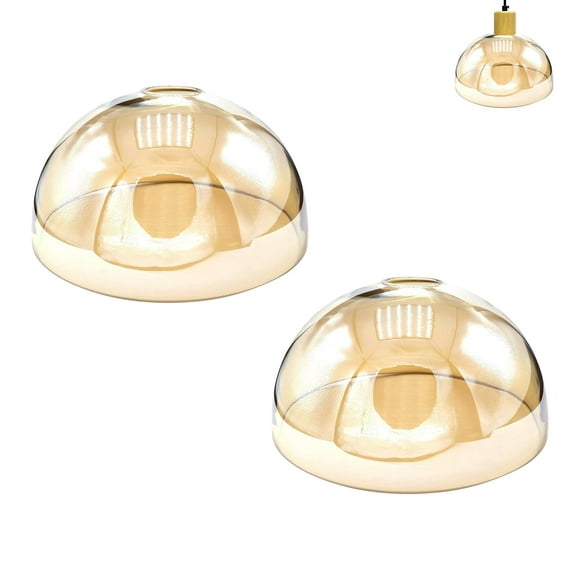 FSLiving 7.9" Clear Amber Glass Semicircle Lamp Shade Replacement, Mini Brown Glass Lampshade Cover, DIY Decorative for Pendant Light Table Lamp Swag Ceiling Lamp Torchiere Wall Sconce 2-Packs