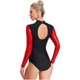 thumbnail image 6 of Hansber Women Rhythmic Gymnastic Leotard Sequin Figure Bodysuit Cutout Back Ballerina Dance Outfits Red M, 6 of 7