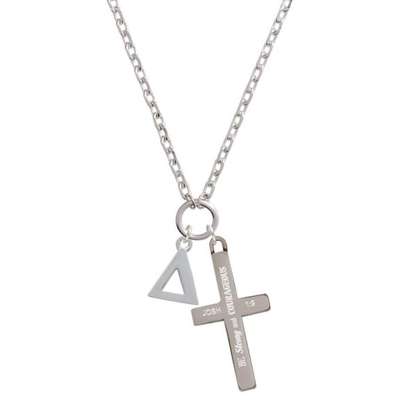 Delight Jewelry Silvertone Large Greek Letter - Delta - Be Strong and Courageous Engraved Cross Zoey Necklace, 28"
