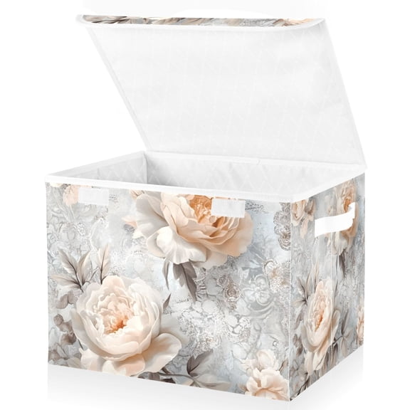 Yayeee Collapsible Cube Storage Bin with Lid Fabric Closet Decorative Basket with Handles, Beautiful Floral