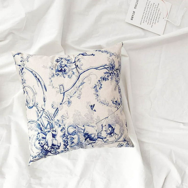 Extra-long Blue White Confetti Embroidered Throw Pillow Cover