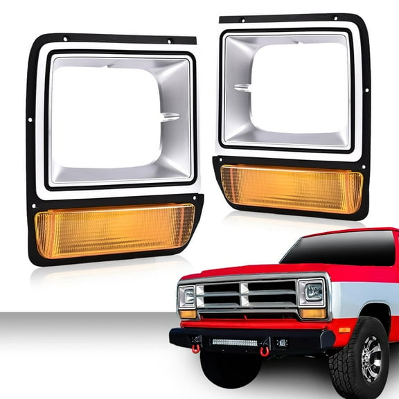 PIT66 Fit For Dodge Pickup Truck Headlight Headlamp Bezel Pair w/ Corner Parking Light