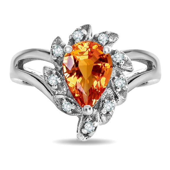 Star K � Genuine Orange Sapphire Pear Shape 8x6 Halo Split Shank Ring