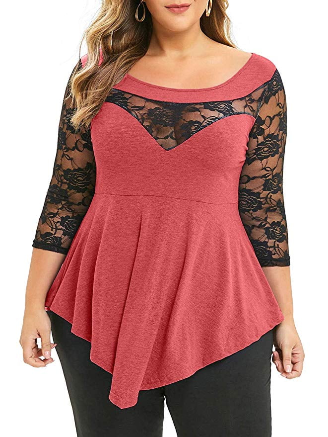 pink lace plus size top