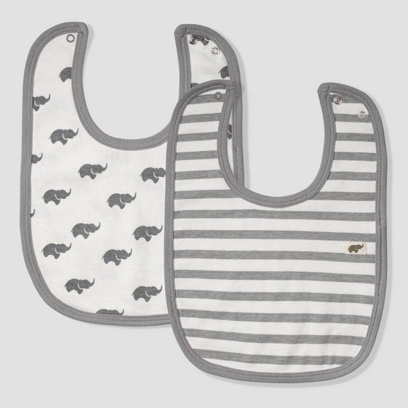 Layette by Monica Andy Baby 2pk Striped and Elephant Print Bib Set - Gray