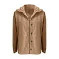thumbnail image 4 of Women's Corduroy Button Down Shacket, Casual Hooded Jacket with Front Pockets, Soft Ribbed Fabric Button Front Coat, Relaxed Fit Corduroy Outerwear for Women, Trendy 2025 Fall and Winter Jacket Khaki, 4 of 5