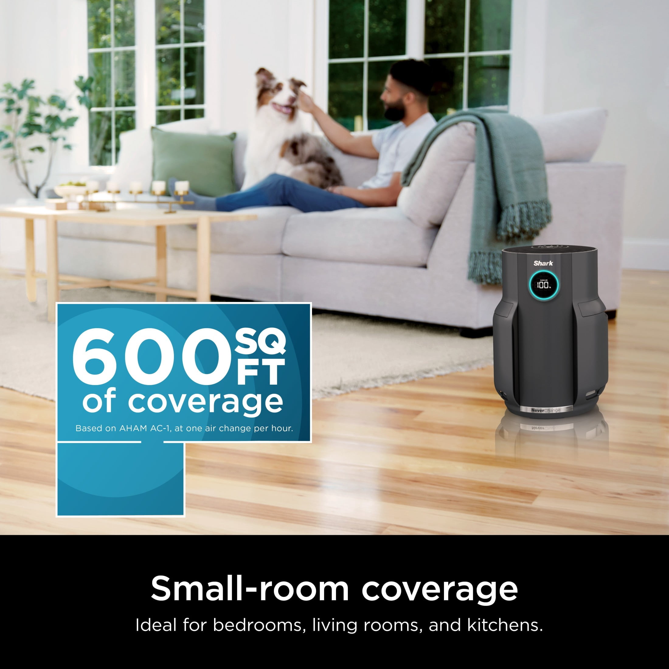 Shark NeverChange 500 St Ft HEPA Air Purifier, 5-Year HEPA-Exceeding Filter, Captures Pollutants, Pet Dander, Dust, and Smoke, HP150 Gray
