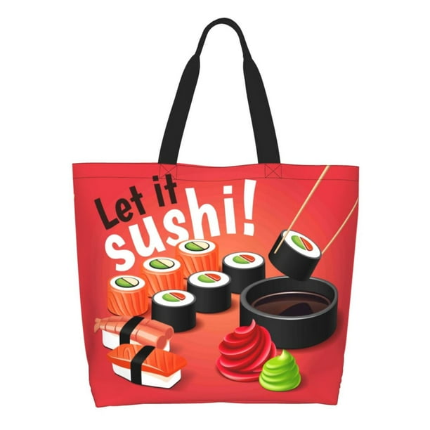 Fotbe Sushi Bolsa Tote Estética de Lona con Estampado para Mujer - Bolsa Reutilizable de Hombro Casual para Vacaciones, Compras, Trabajo y Gimnasio