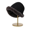 thumbnail image 2 of dianhelloya Women Winter Fishman Hat Faux Fur Decor Color Matching Warm Windproof Thick Soft Anti slip Ear Curled Edge Lady Winter Cap Black, 2 of 8