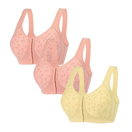 Bigersell Full-Coverage Wirefree Bra Discouts 3pc Women s Front Buckle Oversized Tank Tops Style Underwear Without Underwire Push-Up Bra Style F-1232 Multicolor XL