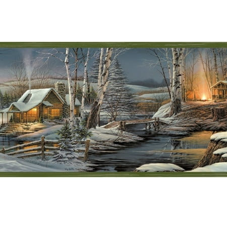 878356 Winter Cabin In The Woods Wallpaper Border Ll50011b
