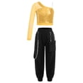 thumbnail image 2 of Alvivi Kids Girls Jazz Hip Hop Dance Outfits One Shoulder Crop Top with Jogger Cargo Pants Set Gold 6, 2 of 7