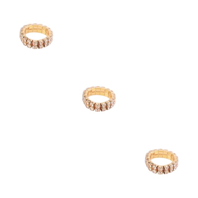maskred Alluring Elastic Ring Exquisite Crystal Inlays For Mesmerizing Shine Alloy Is golden 2 rows 3Set
