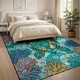 thumbnail image 3 of ODIKA 8'x10' Ultra-Soft Area Rug, Turtle Stained Ocean Entryway Teal Beachy Cherry Blossoms Nautical Flowing None Washable, Bare feet friendly, Silk-Touch for Bedroom, Under Sectional, 3 of 7