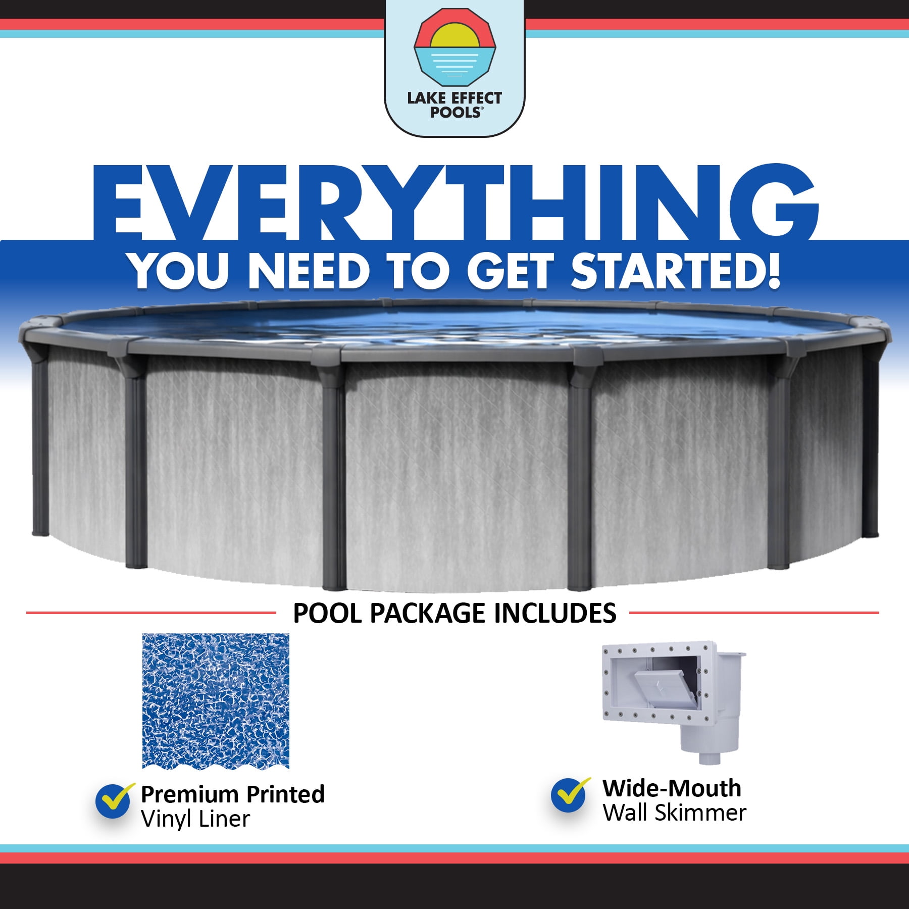 Lake Effect 24' x 52" Lanai Round Brushed Steel Above Ground Swimming Pool