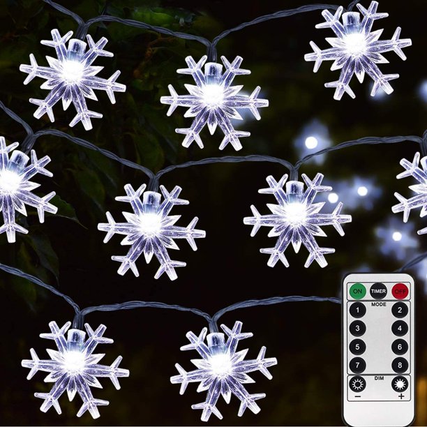 50 Led Cold White Snowflake LED Fairy Lights with Remote Control