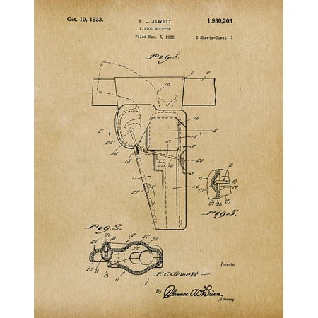 Original Pistol Holster Artwork Submitted In 1933 - Police - Patent Art