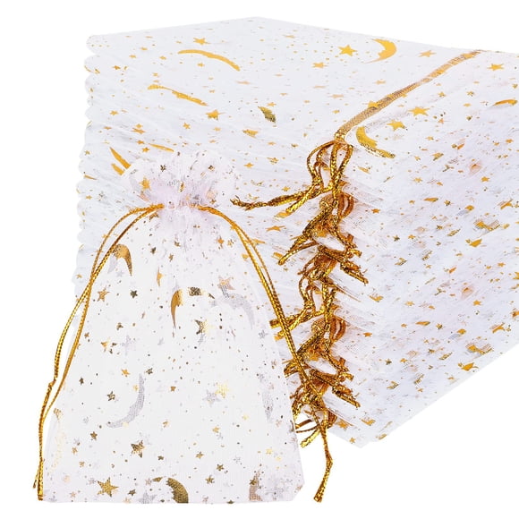 Bolsas de organza con cordón Shappy, 150 unidades, 9 x 12 cm, Gold Star