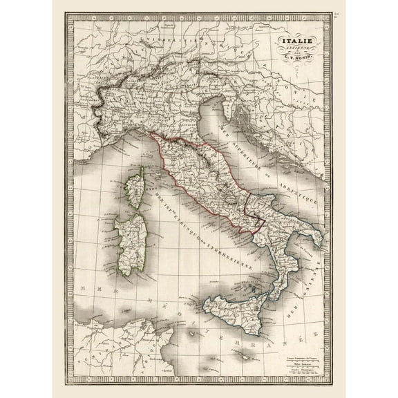 Historic Map - Italy Ancient - Monin 1839 - Vintage Wall Art