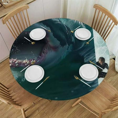 

Autua Shark Round Table Cover Stain Resistant Washable for Indoor Outdoor Kitchen Dining Wedding Parties 100% Polyester Perfect Decoration for Picnic Farmhouse 38 -42